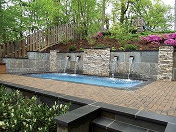 A Small-Space Fiberglass Pool Installation | AQUA Magazine Pool Built Into Hillside, Built Into Hillside, Fiberglass Pool Installation, Hillside Pool, Oberirdischer Pool, Malibu Style, Pool Luxury, Garden Bed Layout, Rectangle Pool