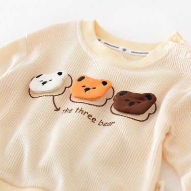 THE THREE BEAR Baby Cartoon Waffle Cute Sweatshirt Cartoon Waffle, Apricot Beige, Baby Boutique Clothing, Clothes Boutique, Bear Head, Cartoon Embroidery, Fall Baby, Cute Sweatshirts, Baby Cartoon