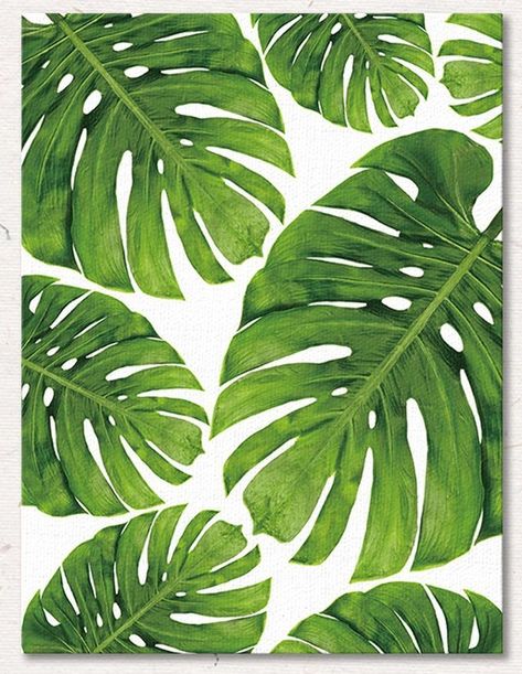 Tropical Leaves Wall Art, Painting Plants On Canvas, Tropical Painting Easy, Tropical Plant Painting, Green Art Painting, Hiasan Dinding Diy, Plants Painting, Plant Artwork, Seni Mural