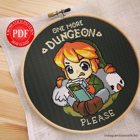 Legend of Zelda, One more dungeon please, Cross Stitch Pattern, Instant Pdf download Link in bio! • #crossstitch #zelda #pixelart… | Instagram Spiritfarer Cross Stitch, Zelda Cross Stitch, Cartoon Cross Stitch, Nursery Embroidery, Geeky Cross Stitch Patterns, Stitch Anime, Printable Cross, Geeky Cross Stitch, Pixel Pattern