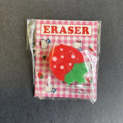 VINTAGE 1976 1983 Hello Kitty Eraser Strawberry NEW Japan - $49.99. FOR SALE! Vintage 1976 1983 Hello Kitty Eraser Strawberry shape NEW Japan Vintage 1976 1983 Hello Kitty Eraser Strawberry shape NEW Japan 325205644229 Hello Kitty Eraser, Sanrio Erasers, Hello Kitty Bathroom, Hello Kitty Keychain, Doll Japan, Candy Dispenser, Personalized Stamps, Pink Hello Kitty, Japan Vintage