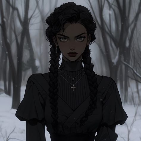 Black Haired Witch Art, Anime Face Claims Female Black Hair, Black Female Vampire Art, Woman With Black Hair Art, Black Dnd Character Female, Black Hair Woman Art, Black Hair Character Art, Black Hair Female Character Art, Black Hair Character Design