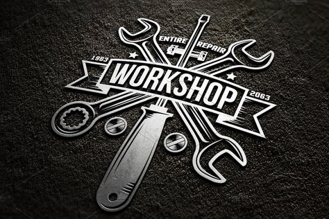 Ad: Workshop bundle by Agor2012 shop on @creativemarket. Amazing workshop bundle of tools, hands and logos in vintage style. Perfect for placing on any surface. You can use ready-made logos, edit #creativemarket Pliage Tole, Mechanic Logo Design, Workshop Logo, Mechanics Logo, Garage Logo, Automotive Logo Design, Automotive Logo, Garage Art, Boutique Logo