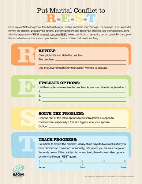 It's no secret that disagreements in marriage can quickly get out of control.  The REST approach to handling conflict gives you a way to reach a resolution peacefully and calmly. Here are some ideas on how to put conflict to rest in your marriage. Marriage Counseling Worksheets, Conflict Resolution Worksheet, Couples Therapy Worksheets, Divorce Counseling, Counseling Worksheets, Premarital Counseling, Marriage Therapy, Relationship Counselling, Relationship Therapy