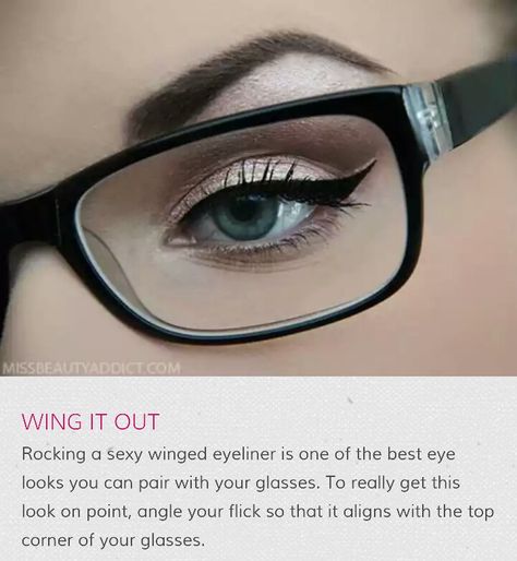 Winged eyeliner with glasses Eye Makeup For Spectacles, Eye Makeup For Hooded Eyes And Glasses, Winged Eyeliner With Glasses, Simple Makeup Looks With Glasses, Eyeliner For Glasses Wearers, Eyeliner For Glasses, Make Up For Glasses Wearer, Eyeliner With Glasses, Makeup For Glasses