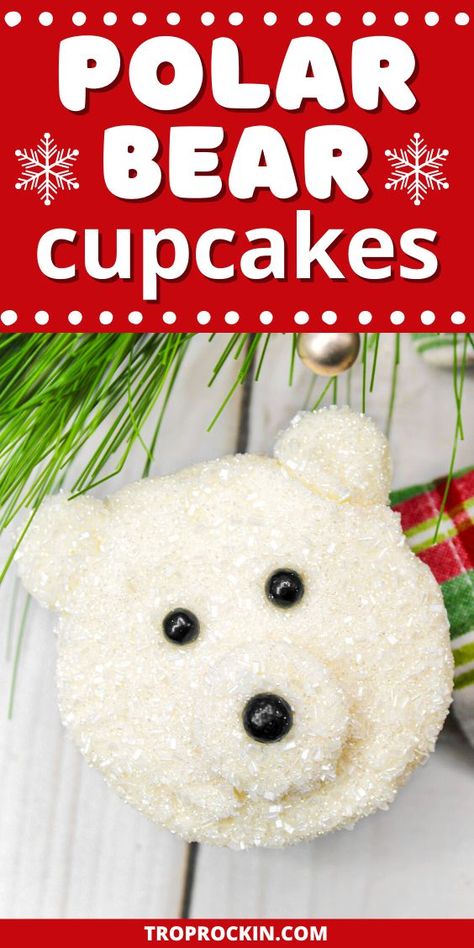 Polar Bear Cupcakes Easy, Winter Wonderland Desserts, Winter Themed Food, Polar Bear Cupcakes, Cupcakes For Christmas, Polar Bear Cupcake, Fluffy Vanilla Cupcakes, Penguin Cupcakes, Winter Cupcakes