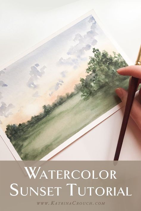 In this step by step watercolor sunset, I'll share with you my easy tricks for creating a beautiful sunset with watercolor.  This technique took me forever to find, but I'm excited to finally share it with you today in this watercolor painting tutorial #howtopaint #watercolor Atmospheric Watercolor Landscape, Beginner Watercolor Ideas Landscape, Watercolor Painting Tutorials Videos, Watercolour Lessons Step By Step, Watercolor Art Tutorial Step By Step, Watercolor Toturial, Watercolor Landscapes Easy, Watercolor Art Landscape Tutorial, Landscape Watercolor Tutorial