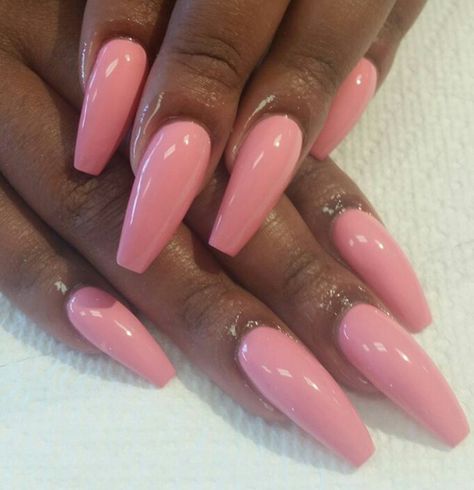 Pink coffin nails Coffin Nails Medium Length, Coffin Nails Medium, Pink Coffin Nails, Nails Medium Length, Pink Coffin, Coffin Nails Matte, Nail Design Video, Duck Nails, Nails Medium