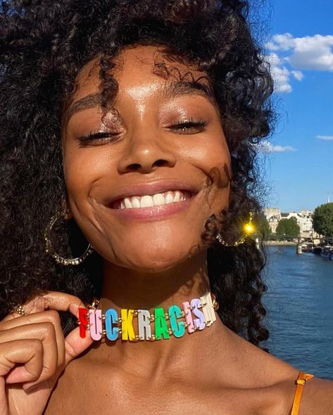 Statement Necklaces | GRAZIA Magazine | Let's All Take A Moment For Model Cheyenne Maya Carty's Necklace - Grazia Cheyenne Maya, Colorful Choker, Melody Ehsani, Grazia Magazine, Black Lives Matter Movement, Statement Necklaces, Colourful Necklace, Duke And Duchess, Model Poses