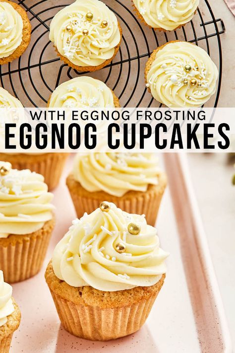 Eggnog Cupcakes With Eggnog Buttercream Frosting Eggnog Buttercream, Easy Vanilla Frosting, Eggnog Cupcakes, Cute Cupcake, Eggnog Recipe, Buttercream Frosting Recipe, Egg Nog, Cupcake Frosting, Vanilla Frosting