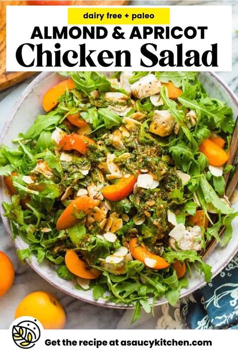 Apricot Chicken Salad, Chopped Chicken Salad, Passionfruit Recipes, Apricot Recipes, Apricot Chicken, Chicken Chopped Salad, Paleo Salads, Toasted Almonds, Chicken Salad Recipes