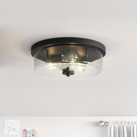 Wade Logan® Barines Glass Flush Mount & Reviews | Wayfair Black Ceiling Light Bedroom, Modern Traditional Design, Black Ceiling Lighting, Hall Lighting, Modern Farmhouse Bathroom, Black Ceiling, Light Fixtures Flush Mount, Kitchen Pendants, Bedroom Ceiling Light