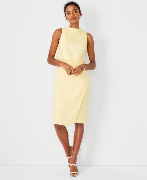 The Mock Neck Wrap Dress in Linen Blend | Ann Taylor Neck Wrap Dress, Dress For Petite Women, Work Dresses For Women, Office Dresses, Professional Dresses, Ann Taylor Dresses, Neck Wrap, Petite Dresses, Linen Dress