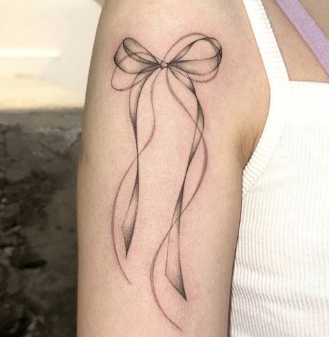 Bow Tattoo Back Of Arm, Fine Line Font Tattoo, Tattoo Lace, Around Arm Tattoo, Bunny Tattoos, Ribbon Tattoos, Mini Tattoo, Small Pretty Tattoos, Bow Tattoo