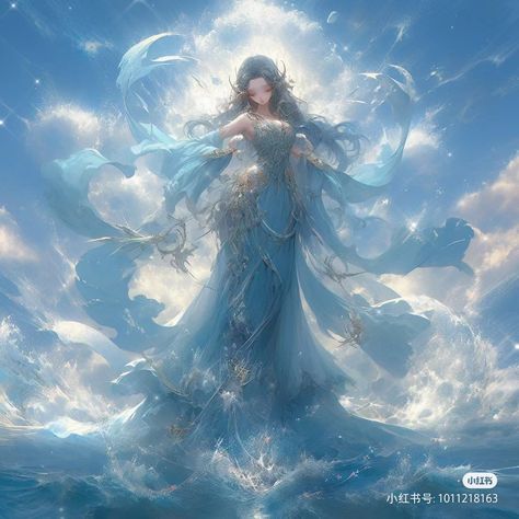 Wind Goddess Art, Undine Art, Wind God, Rainbow Angel, Fairy Tail Oc, Celestial Goddess, The Kingdom Of Magic, Element Of Water, Story Art