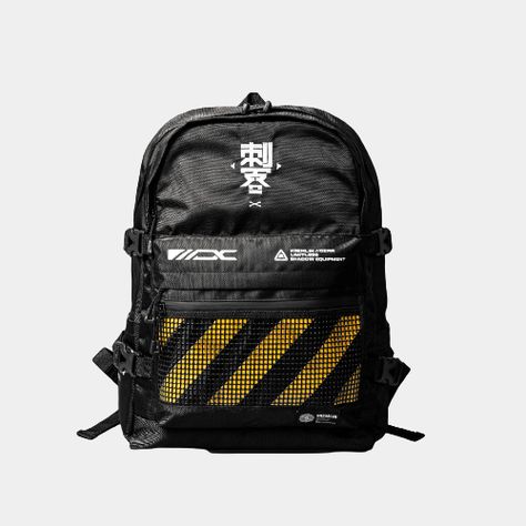 Graphic Cyberpunk Backpack Cyberpunk Backpack, Cyberpunk Bag, Kids Bag, Kids' Bag, Tech Gear, Black Embroidery, Urban Exploration, Yellow Stripes, Bagpack