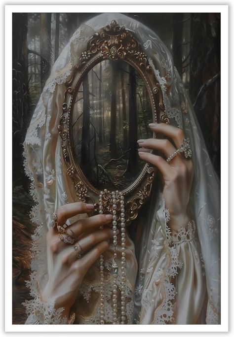 Amazon.com: Generic Witch Mirrored Reverie Picture Painting，Moody Victorian Wall Art, Dark Academia Print Canvas, Gothic Woman Dark Wall Art, Halloween Aesthetic Poster for Wall (12x16in Unframed): Posters & Prints Gothic Victorian Aesthetic, Dark Victorian Aesthetic, Victorian Gothic Aesthetic, Moody Victorian, Wall Art Dark Academia, Dark Wall Art, Poster For Wall, Gothic Mirror, Victorian Wall Art