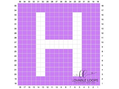 Letter H Graph | Free Crochet Pattern | Alphabet Crochet Baby Blanket Crochet Alphabet Blanket, Crochet Letters Pattern, Crochet Alphabet, Crochet Letters, Crochet Mask, Graph Crochet, Cross Stitch Fonts, Crochet Hexagon, C2c Crochet