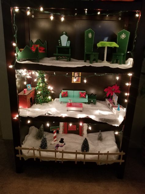 House For Elf On The Shelf, Elf House Diy On The Shelf, Diy Elf House On The Shelf, Elf On A Shelf House, Diy Elf On The Shelf House, Elf On Shelf House, Elf On The Shelf Furniture Diy, Elf On The Shelf Doll House Ideas, Elf House Ideas