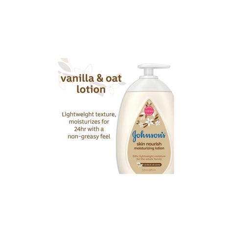 Johnson's Skin Nourish Moisturizing Baby Lotion for Dry Skin with Vanilla & Oat Scents, Gentle & Lightweight Body Lotion for The Whole Family, Hypoallergenic, Dye-Free, 16.9 fl. oz Lotion Vanilla, Lotion For Dry Skin, Body Smells, Baby Lotion, Dye Free, Moisturizing Lotions, Delivery Groceries, Baby Products, 16 9