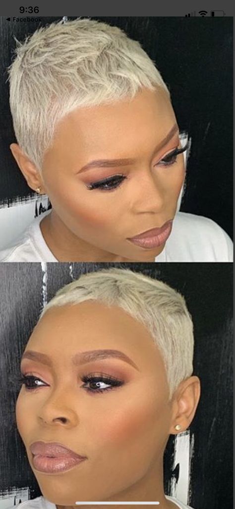 Platinum Blonde Natural Hair Black Women, Ash Blonde Pixie Haircut Black Women, Extra Short Pixie Haircut, Platinum Pixie Cut Black Women, Edgy Pixie Hair, Short Bleached Hair, Short Platinum Blonde Hair, Natural Hair Haircuts, Platinum Pixie