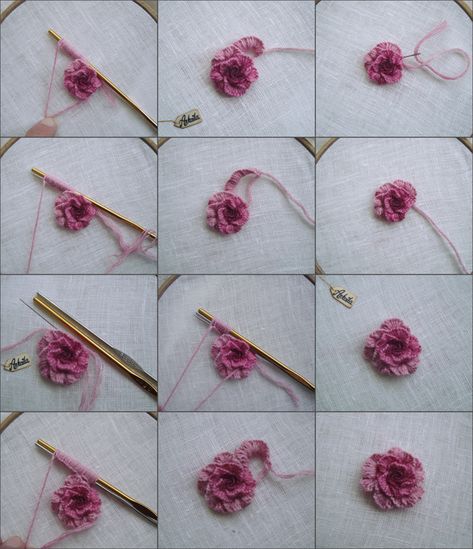 Rose Thread Embroidery, Embroidered Rose Tutorial, How To Embroider Roses, How To Embroider A Rose, Embroidery Rose Tutorial, Cast On Stitch Embroidery, Adorable Crafts, Rose Embroidery Designs, Rose Embroidery Pattern