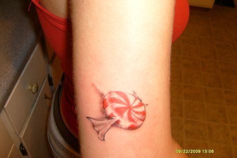 Candy Tattoo, Peppermint Candy, Tattoo Inspo, Ear Tattoo, Peppermint, Tattoo Ideas, Tattoos, Beauty