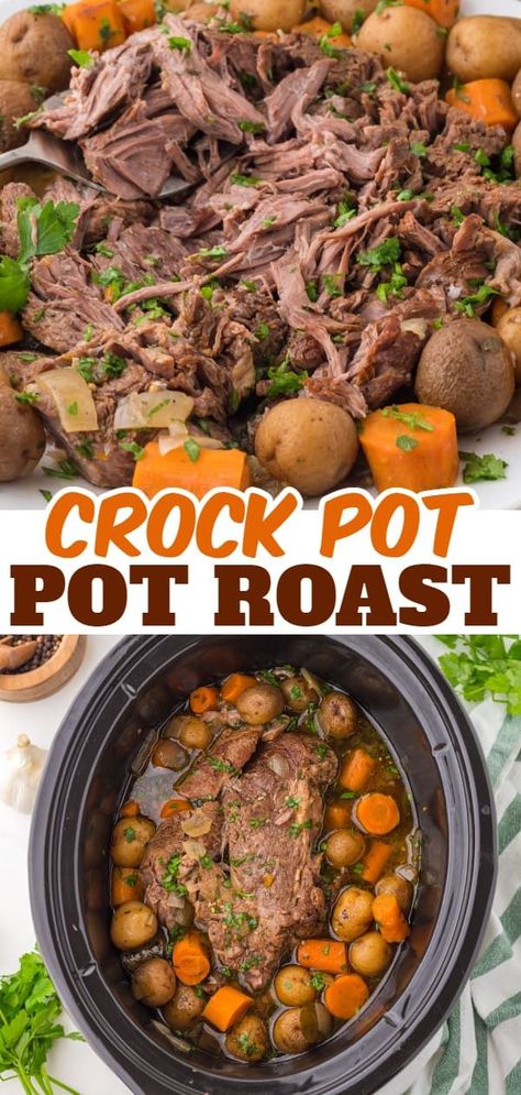 Pot Roast With Carrots, Pot Roast With Potatoes, Crockpot Potatoes, Crockpot Pot Roast, Slow Cooker Pot Roast Recipes, Crockpot Roast Recipes, Classic Pot Roast, Slow Cooker Roast, Crockpot Roast