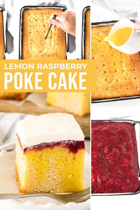 Lemon Jello Poke Cake Recipe, Raspberry Poke Cake, Soft Vanilla Cake, Jello Poke Cake, Poke Cake Jello, Homemade Raspberry Jam, Lemon Jello, Scrumptious Food, Poke Cake Recipes