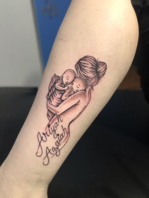 Mom Of Twins Tattoo Ideas, Twins Tattoo Ideas For Mom, Mama Tattoo, Baby Angel Tattoo, Angel Mom, Twin Tattoos, Mother Tattoos, Knee Tattoo, Twin Mom