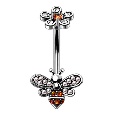 PRICES MAY VARY. 316L Stainless Surgical Steel Post, Zinc Alloy Face Clear and Topaz color CZ on the flower and Silver synthetic pearl balls and Topaz color CZ on the bee 14 Gauge ( 1.6mm ) L. 3/8 inch (10mm) Flower Design Size : 8(L) x 8(W)mm - Bee Design Size : 12.5(L) x 10(W)mm Lightweight, comfortable, and pretty Setting type: barbell We only sell high grade, 316L STAINLESS STEEL products. It is considered "body safe" as it is used in surgical instruments and medical equipment. It is also sa Septum Retainer, Steel Flowers, Thread Types, Navel Ring, Topaz Color, Belly Button Ring, Button Ring, Navel Rings, Bee Design