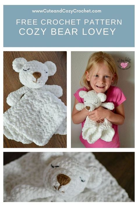 Crochet stuffed animals Crochet Bear Lovey Pattern Free, Bear Lovey Crochet Free Pattern, Baby Lovey Crochet Free Pattern, Lovey Blanket Crochet Free Pattern, Crochet Baby Lovey Free Pattern, Lovey Crochet Pattern Free, Chunky Baby Blanket Crochet Pattern, Crochet Bear Lovey, Chunky Wool Crochet