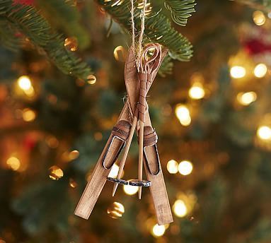 Wooden Skis Ornament #potterybarn Ski Ornaments, Pottery Barn Christmas Decor, Three Pines, Christmas Pottery, Barn Christmas, Pottery Barn Christmas, Johnny Mathis, Decor Pottery, Ornaments Tree