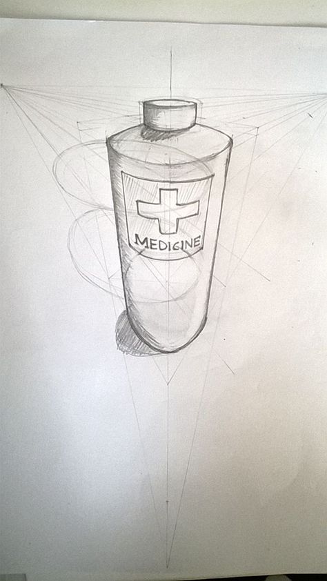 3 point perspective drawing of a medicine bottle 3 Point Perspective Drawings, 2 Point Perspective Product Sketch, Two Point Perspective Object Drawing, 3 Point Perspective Objects, Bottle Perspective Drawing, Prespective Sketches 3 Point, Perspective Drawing 3 Point, Three Point Perspective Drawing Object, 2 Point Perspective Objects