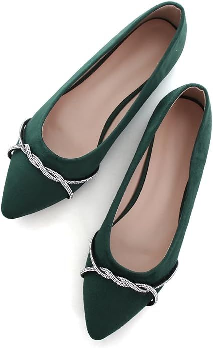 Amazon.com | TANGNEST Women Fashion Pointed Toe Rhinestone Dress Shoes Comfortable Flat Ballet Shoes D Green 42(9) | Flats Flats For Prom, Green Prom Shoes, Prom Shoes Flat, Army Green Wedding, Flat Prom Shoes, Flat Ballet Shoes, Green Ballet Flats, Green Flats, Wedding Flats