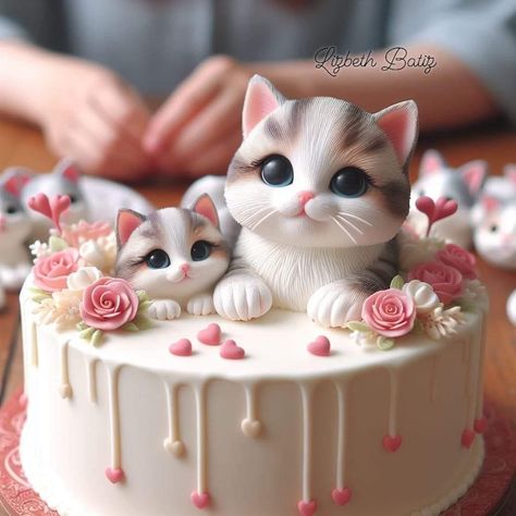 Kitten Cake, Cat Cake Topper, Birthday Cake Decorating Ideas, Kitten Birthday, Puppy Cake, Food Sculpture, Cake Decorating With Fondant, Amazing Food Decoration, Cupcakes Decorados