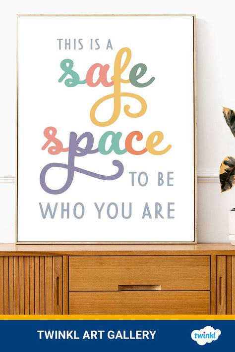 How can we encourage children to feel safe, to be open to new things and to celebrate who they are and the different cultures, beliefs and values? This lovely This Is a Safe Space to Be Who You Are Muted Pastel Colours Inspirational Poster is a great way to create a safe place for children to express themselves, to be tolerant and accept diversity. Ask the children to consider how they can celebrate their differences and work together with this lovely muted pastel coloured poster. This Is A Safe Space, This Is A Safe Space Sign, Safe Space Poster Classroom, Safe Space Sign, Counselling Room Design, Safe Space Poster, Therapy Office Posters, Creative Instagram Names, Guidance Office