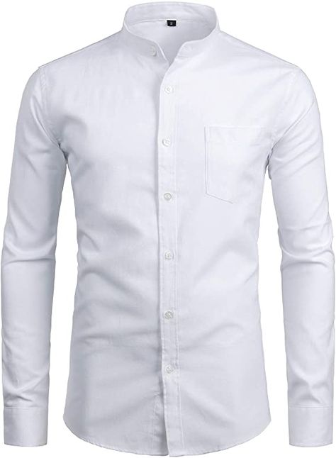 ZEROYAA Men's Hipster Mandarin Collar Long Sleeve Button Up Oxford Shirts with Chest Pocket Z112 White Medium at Amazon Men’s Clothing store Mandarin Collar Shirt, Formal Shirt Dress, Wedding Party Outfits, Shirt Design Inspiration, Slim Fit Dress Shirts, Short Sleeve Dress Shirt, Fitted Dress Shirts, Business Formal, Slim Fit Dresses