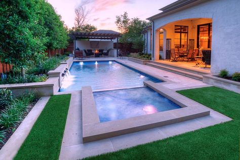 Image result for rectangle pools with connected spa Piscina Rectangular, Backyard Pool Design, Rectangular Swimming Pools, Moderne Pools, Rectangle Pool, Pool Shapes, Rectangular Pool, Custom Pool, Above Ground Pool Landscaping