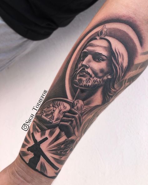 Sigh todiefor St. Jude Tattoo, San Judas Tadeo Tattoo, Mother Mary Tattoos, Family Tattoos For Men, Casino Tattoo, Catholic Tattoos, Mangas Tattoo, Dove Tattoo Design, Aztec Artwork