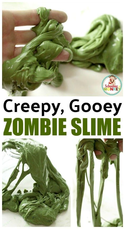 How to Make Gross, Creepy Zombie Slime Perfect for Halloween Zombie Slime, Halloween Slime Recipe, Slime Science, Kindergarten Science Experiments, Zombie Crafts, Halloween Stem Activities, Creepy Zombie, Halloween Slime, Halloween Stem