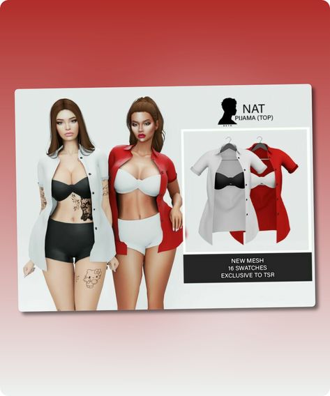 Sims 4 Nat (Pijama – Top) Open shirt with many colors, I hope you like them 16 colors Adult-Elder-Teen-Young Adult Custom thumbnail New Mesh All Lods All maps Filesize: 2 MB Type: Tops Recoloring Allowed: Yes – Do not include mesh Polycount LOD 0 (highest): 14298 Polycount LOD 1: 9507 Polycount LOD 2: 4746 PolycountContinue reading "NAT (Pijama – TOP)" #sims4 #adult #teen #tops #gaming #sims Sims 4 Cc Open Shirt, Teen Tops, Mod Jacket, Sims 4 Cc Download, Jasmine Dress, Open Shirt, Best Sims, Hair Food, Family Fashion