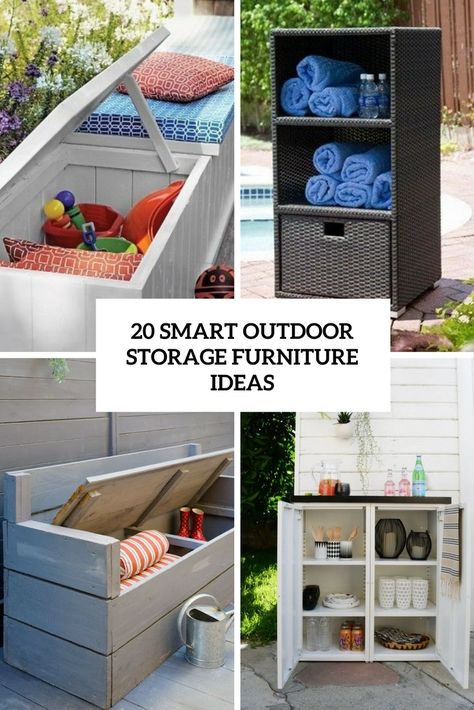 Patio Pool Storage Ideas, Outdoor Pool Organization Ideas, Creative Outdoor Storage Ideas, Outdoor Pillow Storage Ideas, Pool Deck Storage Ideas, Poolside Towel Storage, Pool Storage Ideas Organizations, Outdoor Storage Ideas Waterproof, Outdoor Pool Towel Storage Ideas