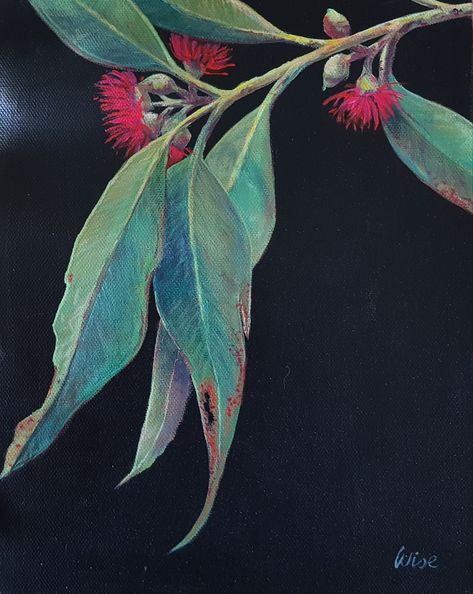 "Our time to shine 2" by Kate Wise. Paintings for Sale. Bluethumb - Online Art Gallery Gum Leaves Painting Acrylic, Painting Eucalyptus Leaves Acrylic, Leaves Painting Acrylic, Rose Paintings, Flowering Gum, Gum Leaves, Australian Trees, Leaves Painting, Acrylic Ideas