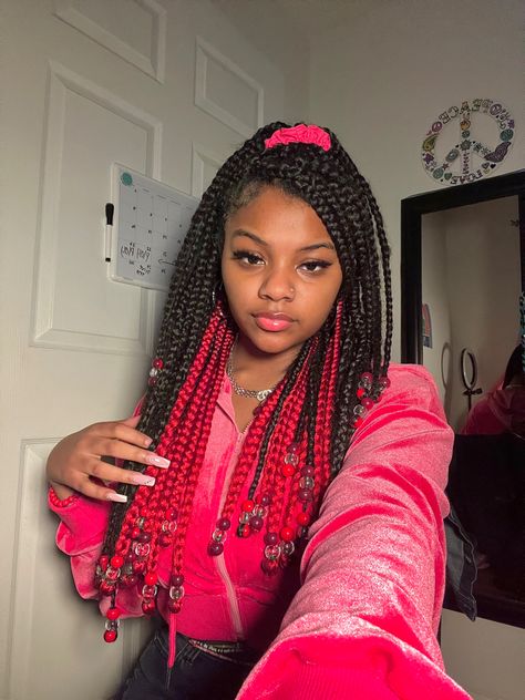 Hairstyles For Peekaboo Braids, Red Peekaboo Box Braids, Peekaboo Braids With Beads, Peekaboo Box Braids, Peekaboo Braids, Inspiring Hairstyles, Black Kids Braids Hairstyles, New Natural Hairstyles, Big Box Braids Hairstyles