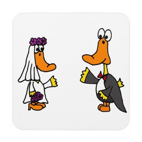 Funny Ducks Bride and Groom Wedding Cartoon Drink Coaster Cartoon Drink, Funny Ducks, Wedding Cartoon, Eat Drink And Be Married, Zazzle Wedding, Funny Duck, Wedding Coasters, Funny Wedding, Cute Wedding Ideas