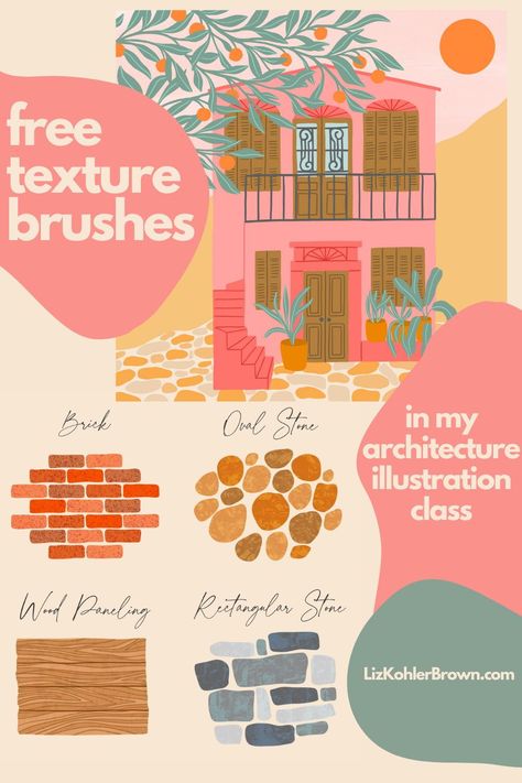 Retro Illustration Tutorial, Architecture Drawing Procreate, Procreate Gouache Tutorial, Procreate Brushes Free Architecture, Procreate Easy Illustration, Procreate Building Illustration, Procreate Tutorial Architecture, Procreate Templates Free, Procreate Art Inspiration