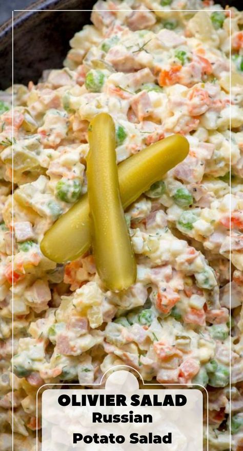 Russian Potato Salad Recipes, Salad Olivier, Russian Salad Recipe, Russian Potato Salad, Macaroni Salads, Olivier Salad, Russian Foods, Russian Salad, Ukrainian Food