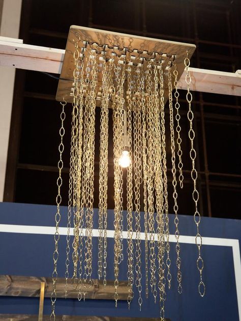 chain chandelier, cool idea Hardware Store Crafts, Dramatic Chandelier, Chain Chandelier, Austin Interior Design, Jar Chandelier, Emily Henderson, Diy Chandelier, Backyard Lighting, Mason Jar Lighting