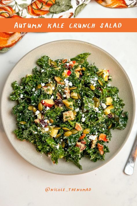 Autumn Kale Crunch Salad Kale Crunch Salad, Crunch Salad, Harvest Salad, Cream Cheese Frosting Recipe, Hearty Salads, Grain Bowl, Yummy Lunches, Kale Salad, Roasted Sweet Potatoes